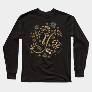 Luxury Golden Calligraphy Monogram with letter Y Long Sleeve T-Shirt